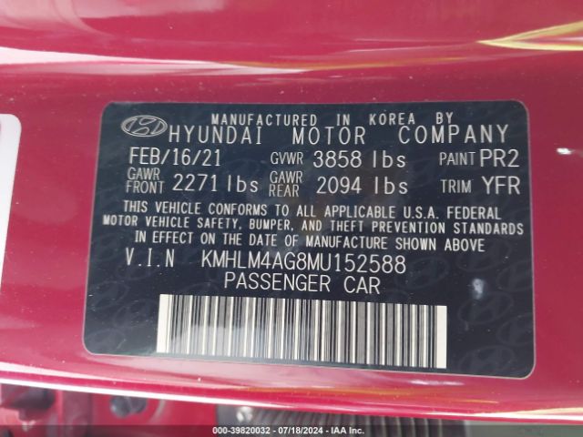 Photo 8 VIN: KMHLM4AG8MU152588 - HYUNDAI ELANTRA 