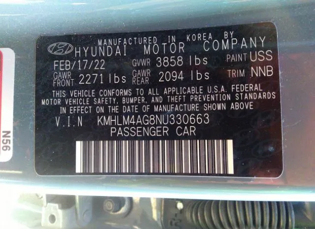 Photo 8 VIN: KMHLM4AG8NU330663 - HYUNDAI ELANTRA 