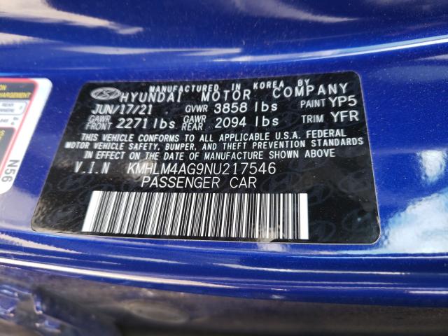 Photo 9 VIN: KMHLM4AG9NU217546 - HYUNDAI ELANTRA SE 