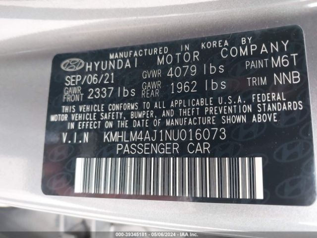 Photo 8 VIN: KMHLM4AJ1NU016073 - HYUNDAI ELANTRA HYBRID 