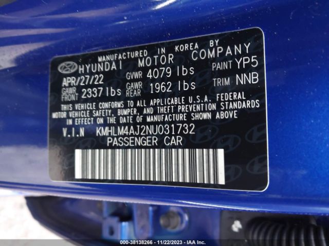 Photo 8 VIN: KMHLM4AJ2NU031732 - HYUNDAI ELANTRA HYBRID 