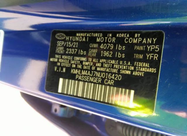 Photo 8 VIN: KMHLM4AJ7NU016420 - HYUNDAI ELANTRA HYBRID 