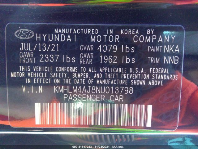 Photo 8 VIN: KMHLM4AJ8NU013798 - HYUNDAI ELANTRA HYBRID 