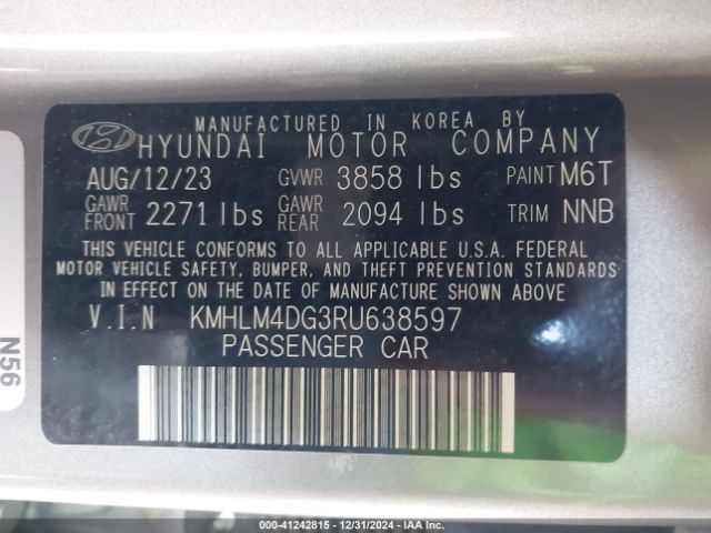 Photo 8 VIN: KMHLM4DG3RU638597 - HYUNDAI ELANTRA 