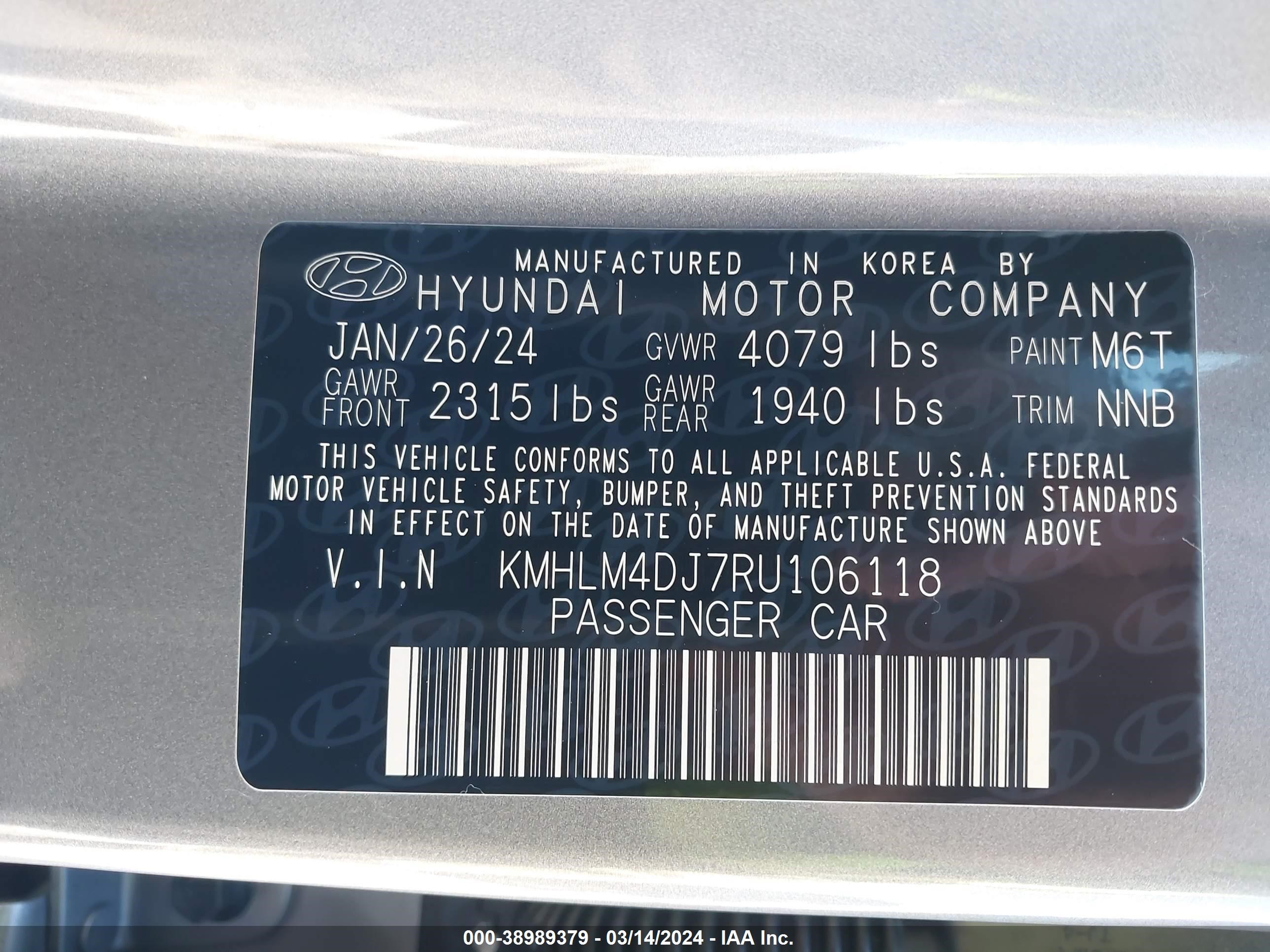 Photo 4 VIN: KMHLM4DJ7RU106118 - HYUNDAI ELANTRA 