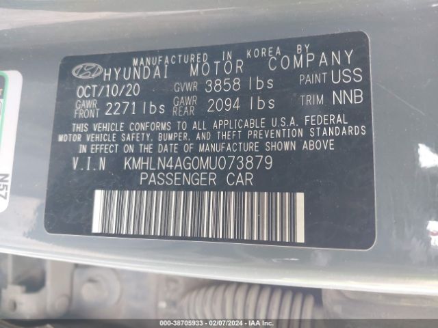 Photo 8 VIN: KMHLN4AG0MU073879 - HYUNDAI ELANTRA 