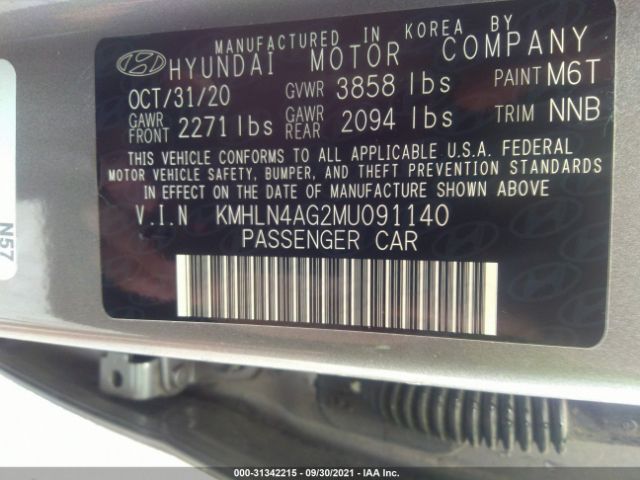 Photo 8 VIN: KMHLN4AG2MU091140 - HYUNDAI ELANTRA 