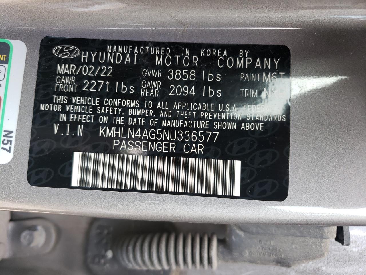 Photo 12 VIN: KMHLN4AG5NU336577 - HYUNDAI ELANTRA 