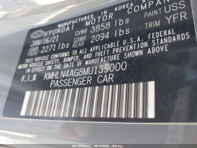 Photo 8 VIN: KMHLN4AG8MU139000 - HYUNDAI ELANTRA 