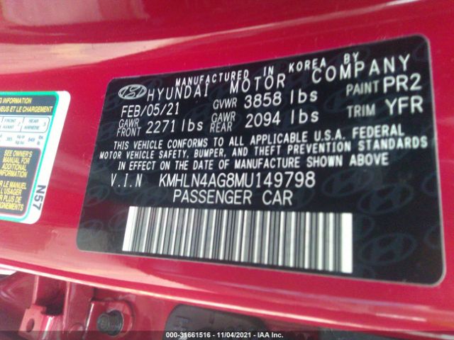 Photo 8 VIN: KMHLN4AG8MU149798 - HYUNDAI ELANTRA 