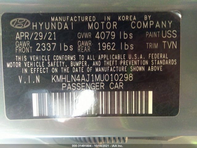 Photo 8 VIN: KMHLN4AJ1MU010298 - HYUNDAI ELANTRA HYBRID 