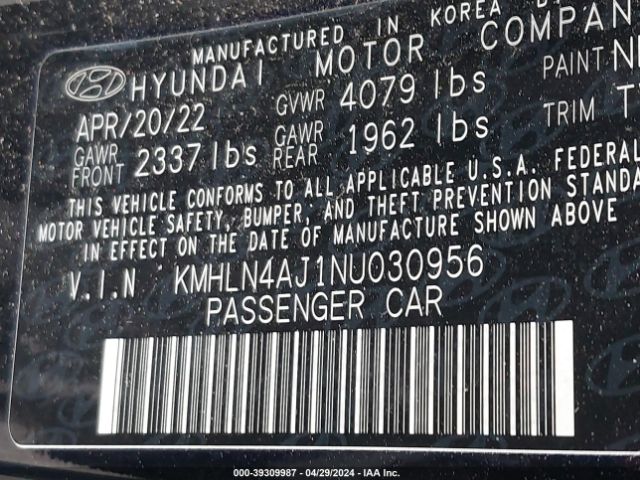 Photo 8 VIN: KMHLN4AJ1NU030956 - HYUNDAI ELANTRA HYBRID 