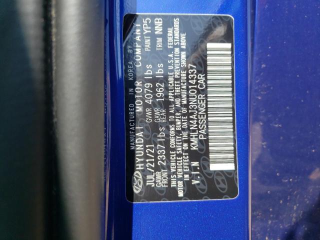 Photo 11 VIN: KMHLN4AJ3NU014337 - HYUNDAI ELANTRA LI 