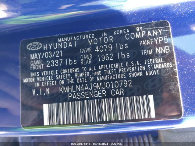 Photo 8 VIN: KMHLN4AJ9MU010792 - HYUNDAI ELANTRA HYBRID 