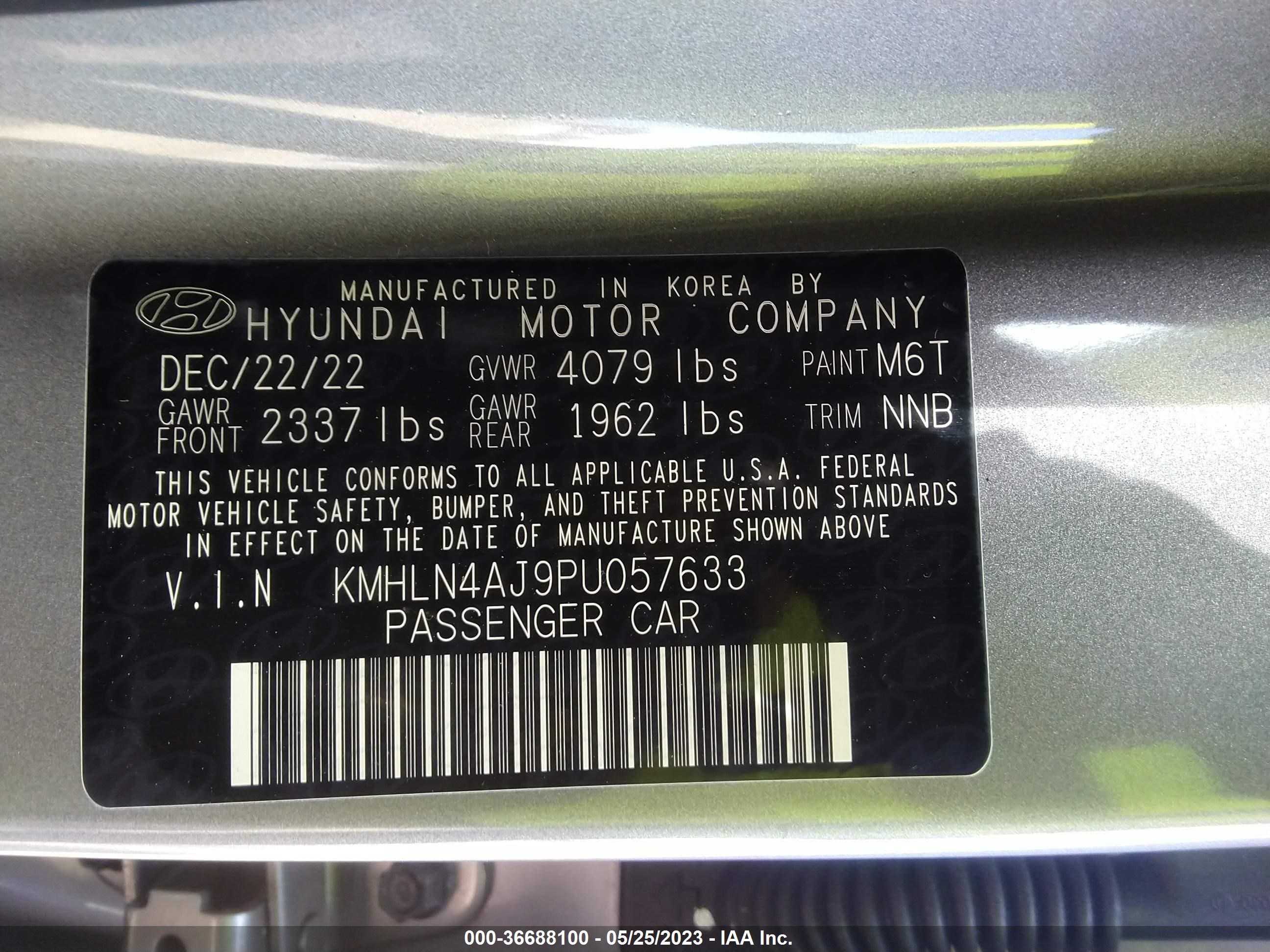 Photo 8 VIN: KMHLN4AJ9PU057633 - HYUNDAI ELANTRA 