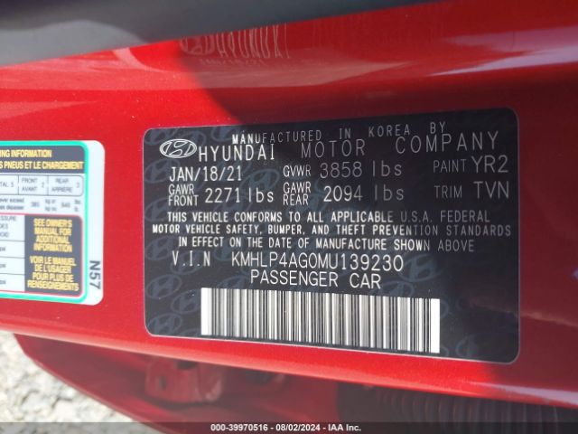 Photo 8 VIN: KMHLP4AG0MU139230 - HYUNDAI ELANTRA 