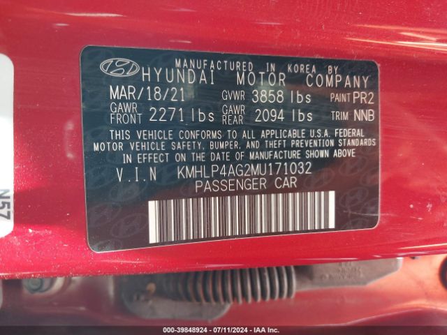 Photo 8 VIN: KMHLP4AG2MU171032 - HYUNDAI ELANTRA 