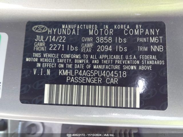 Photo 8 VIN: KMHLP4AG5PU404518 - HYUNDAI ELANTRA 