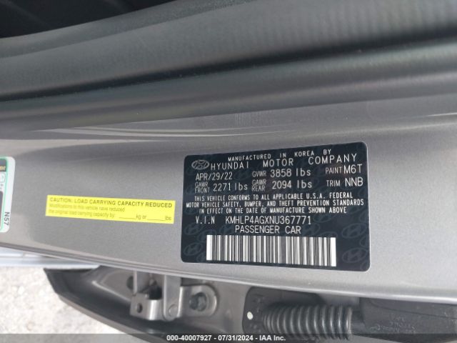 Photo 8 VIN: KMHLP4AGXNU367771 - HYUNDAI ELANTRA 