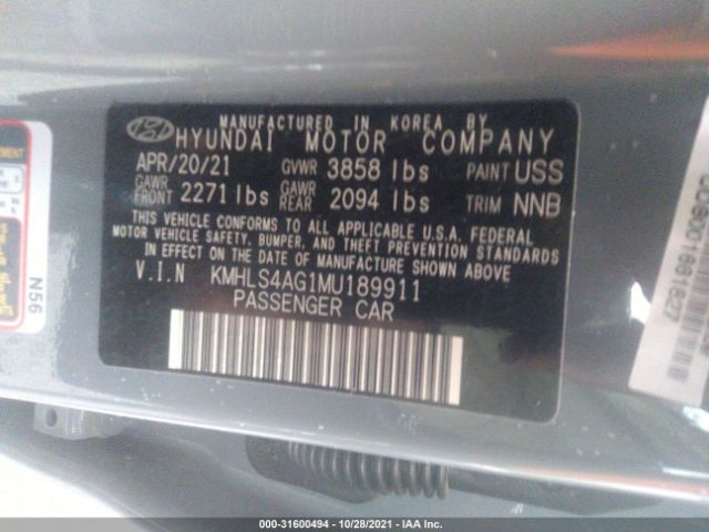 Photo 8 VIN: KMHLS4AG1MU189911 - HYUNDAI ELANTRA 