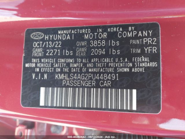 Photo 8 VIN: KMHLS4AG2PU448491 - HYUNDAI ELANTRA 