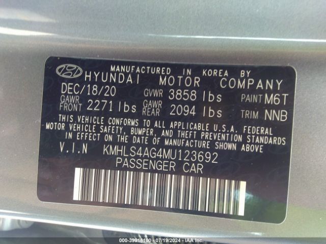 Photo 8 VIN: KMHLS4AG4MU123692 - HYUNDAI ELANTRA 