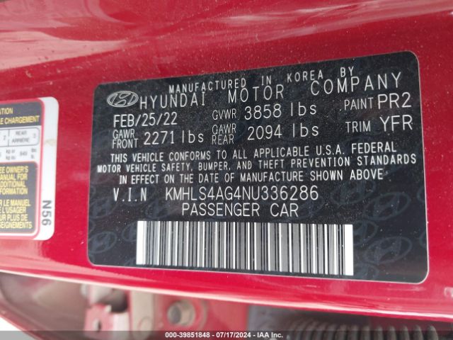 Photo 8 VIN: KMHLS4AG4NU336286 - HYUNDAI ELANTRA 