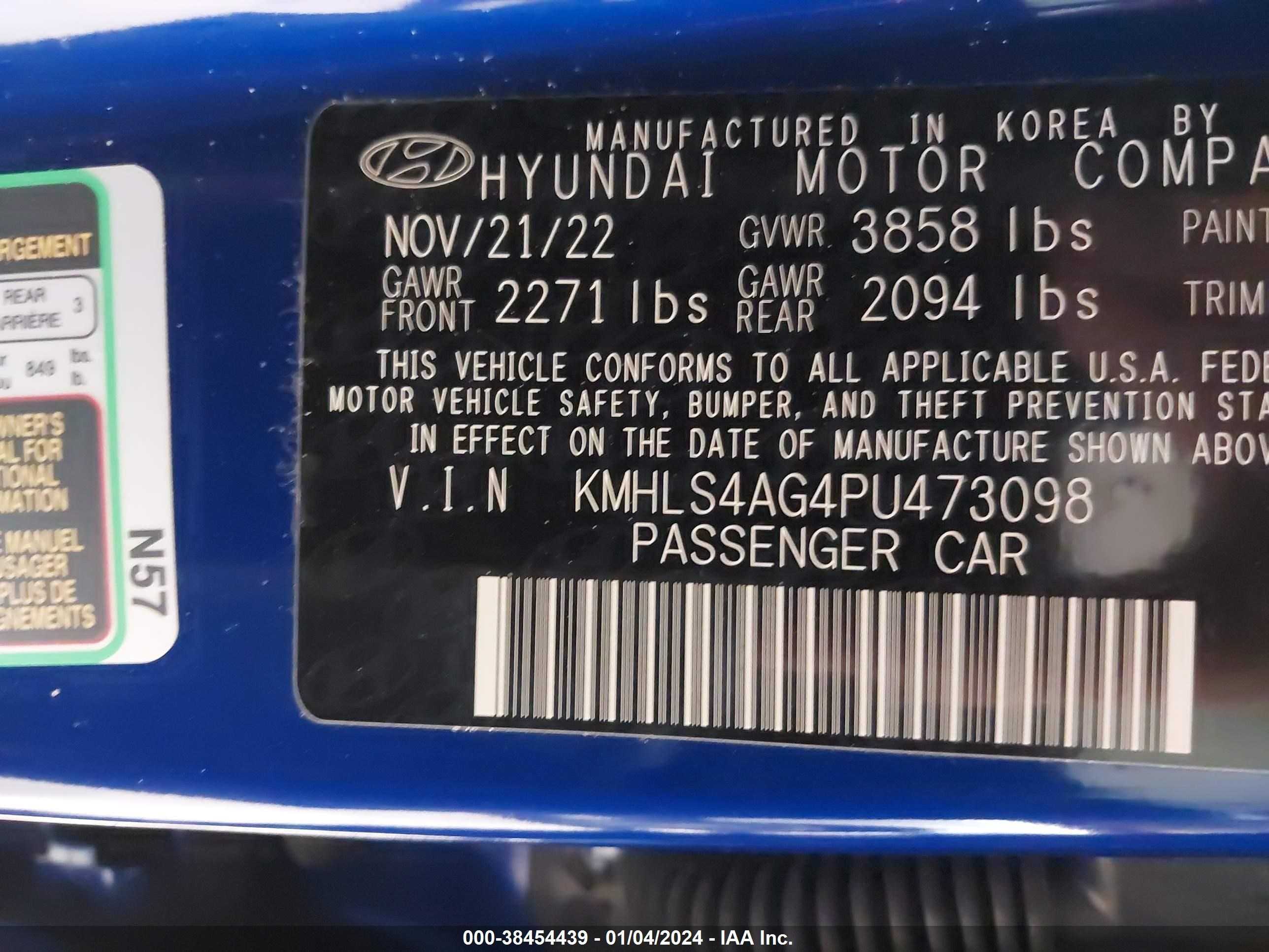 Photo 8 VIN: KMHLS4AG4PU473098 - HYUNDAI ELANTRA 