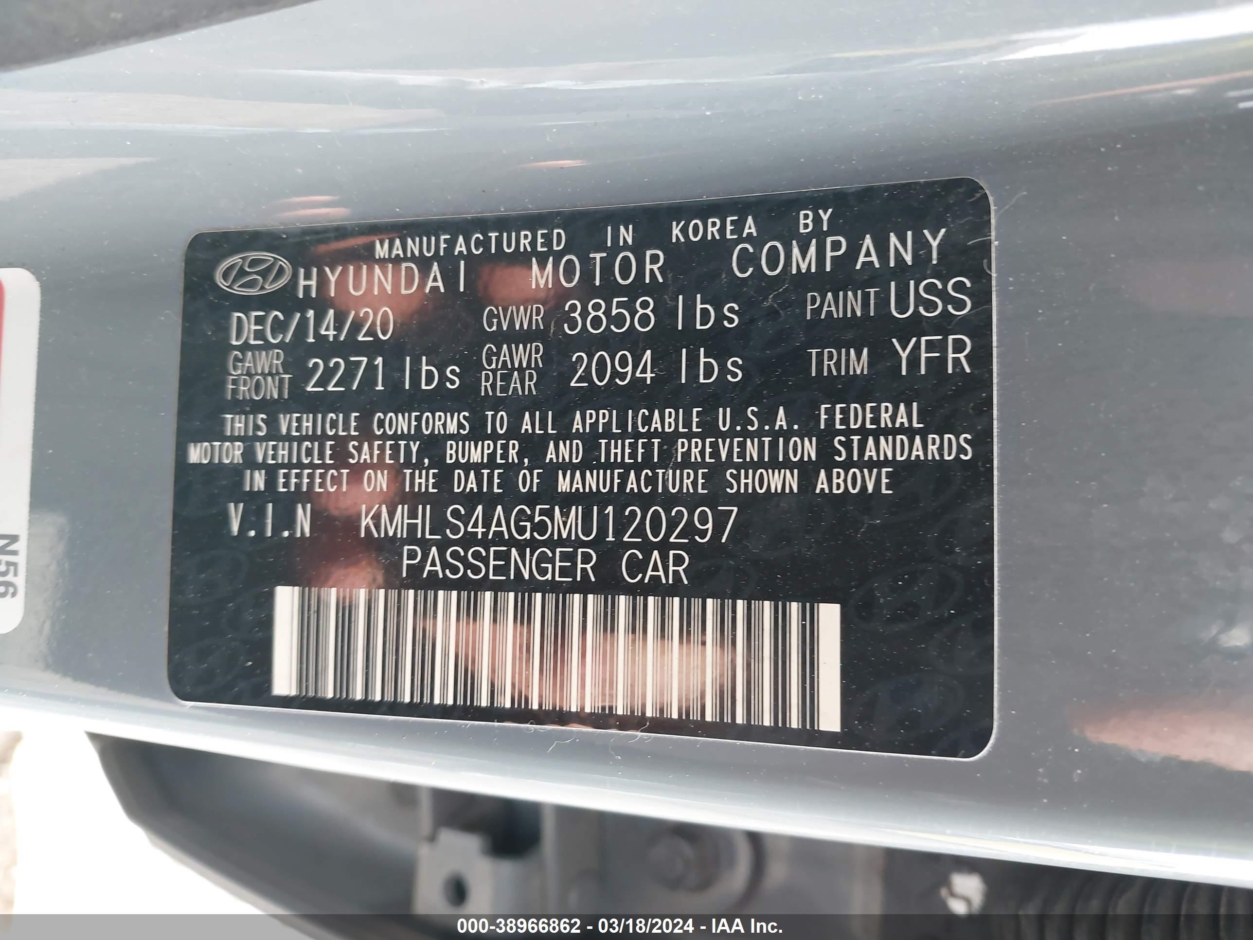 Photo 8 VIN: KMHLS4AG5MU120297 - HYUNDAI ELANTRA 