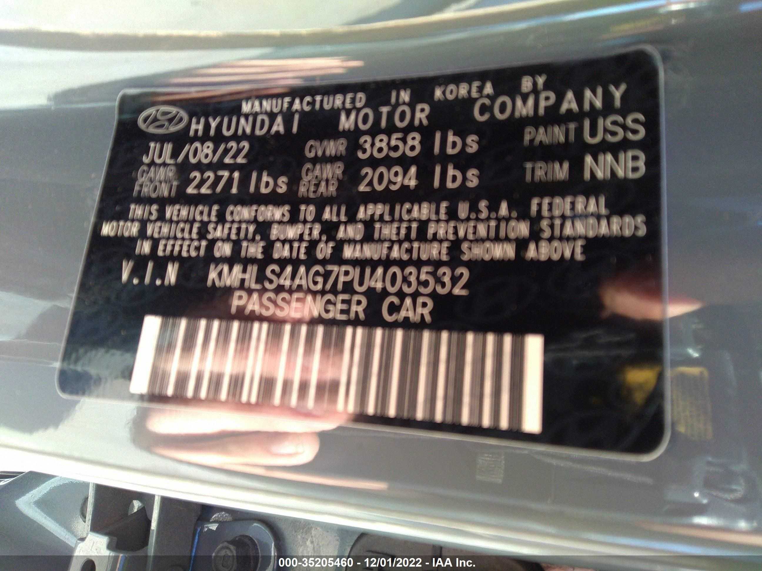 Photo 8 VIN: KMHLS4AG7PU403532 - HYUNDAI ELANTRA 