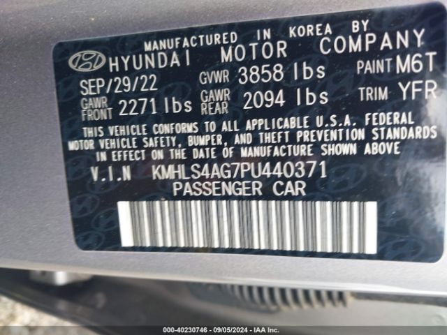 Photo 8 VIN: KMHLS4AG7PU440371 - HYUNDAI ELANTRA 