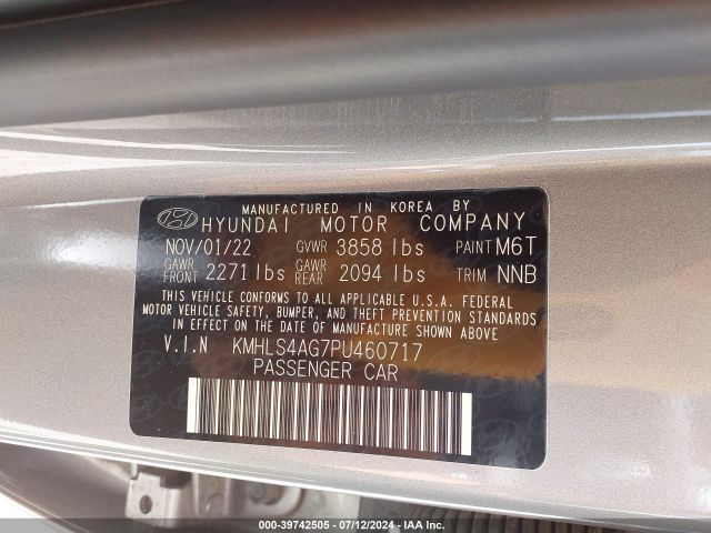 Photo 8 VIN: KMHLS4AG7PU460717 - HYUNDAI ELANTRA 