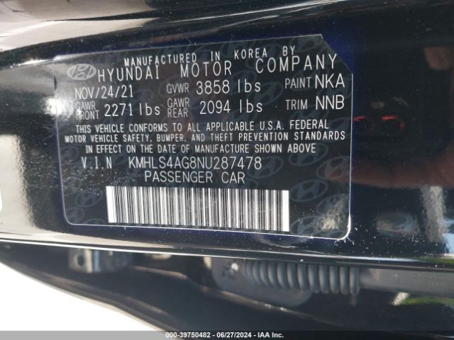 Photo 8 VIN: KMHLS4AG8NU287478 - HYUNDAI ELANTRA 