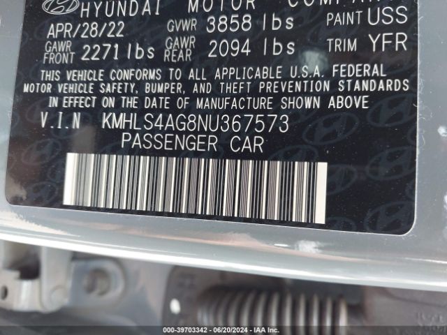 Photo 8 VIN: KMHLS4AG8NU367573 - HYUNDAI ELANTRA 