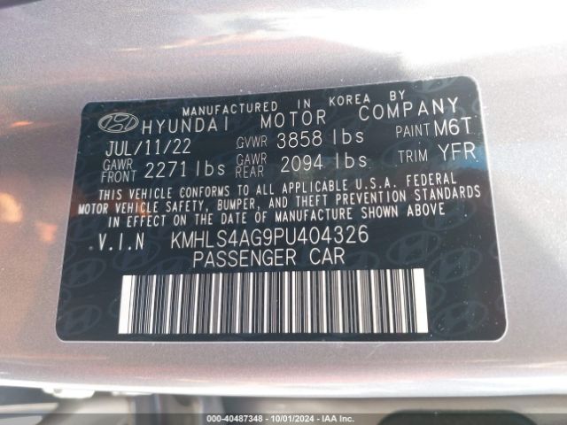 Photo 8 VIN: KMHLS4AG9PU404326 - HYUNDAI ELANTRA 