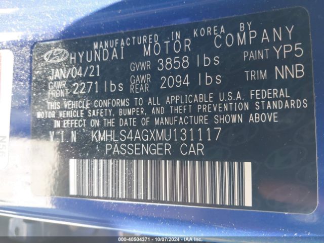 Photo 8 VIN: KMHLS4AGXMU131117 - HYUNDAI ELANTRA 