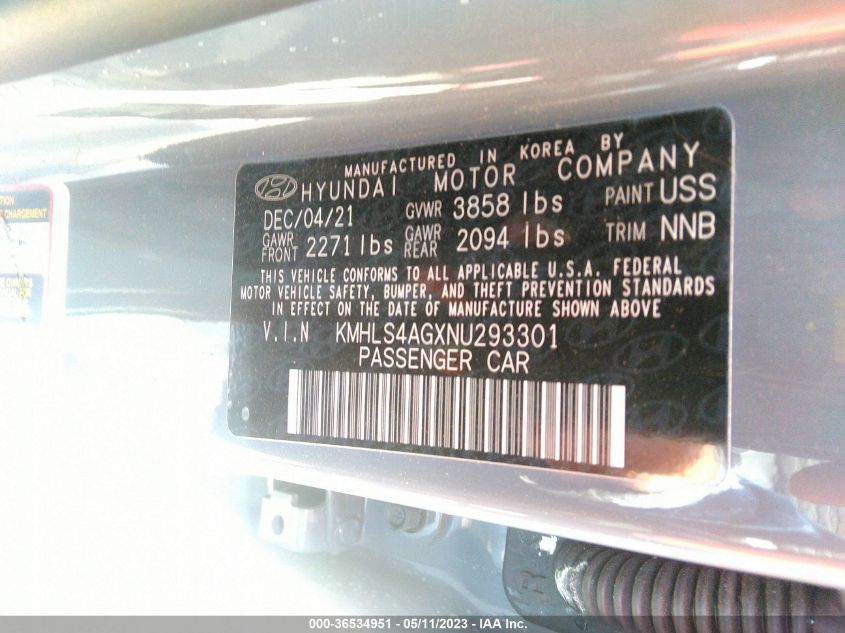 Photo 8 VIN: KMHLS4AGXNU293301 - HYUNDAI ELANTRA 