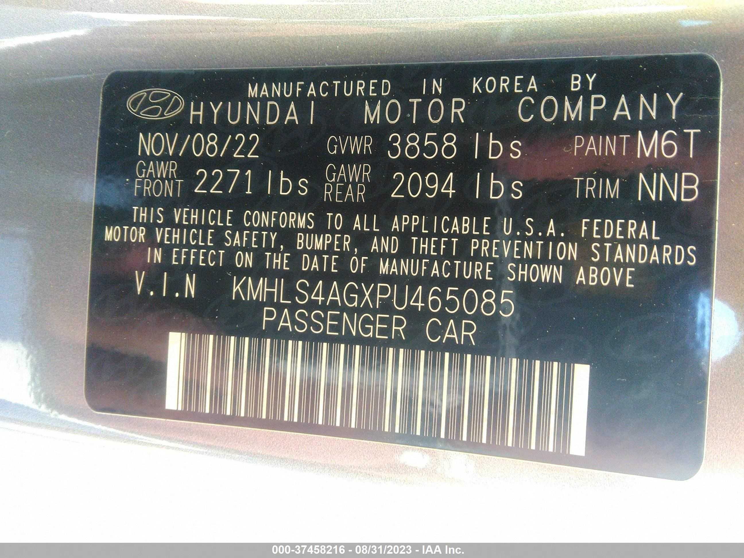 Photo 8 VIN: KMHLS4AGXPU465085 - HYUNDAI ELANTRA 