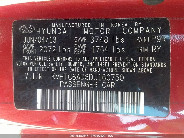 Photo 8 VIN: KMHTC6AD3DU160750 - HYUNDAI VELOSTER 