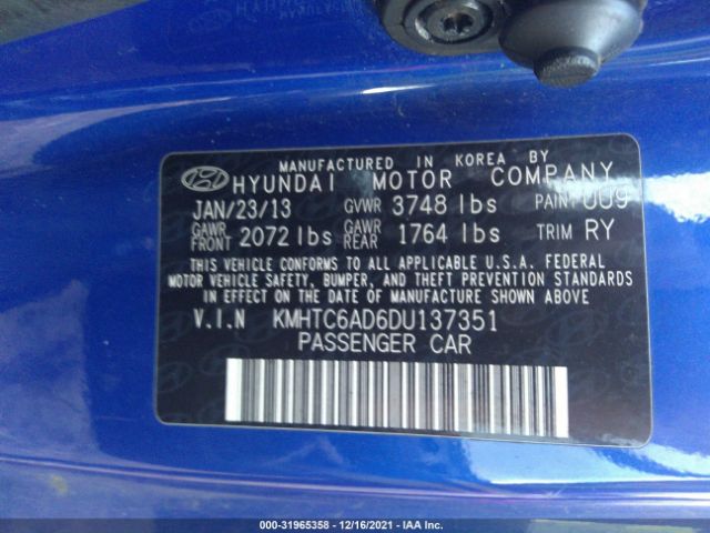 Photo 8 VIN: KMHTC6AD6DU137351 - HYUNDAI VELOSTER 