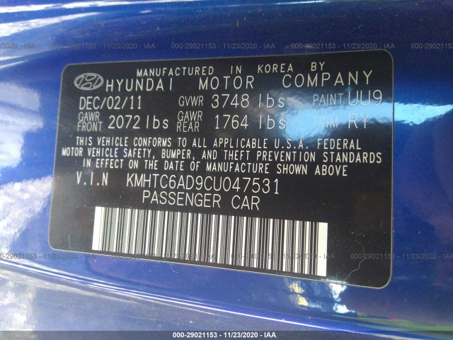 Photo 8 VIN: KMHTC6AD9CU047531 - HYUNDAI VELOSTER 