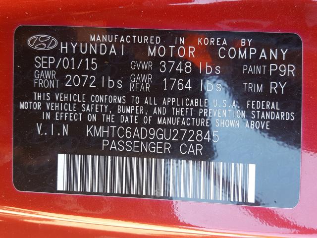 Photo 9 VIN: KMHTC6AD9GU272845 - HYUNDAI VELOSTER 