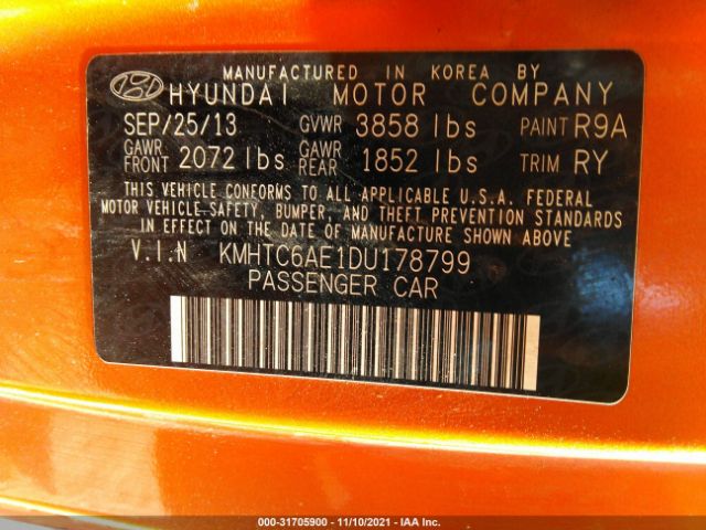 Photo 8 VIN: KMHTC6AE1DU178799 - HYUNDAI VELOSTER 