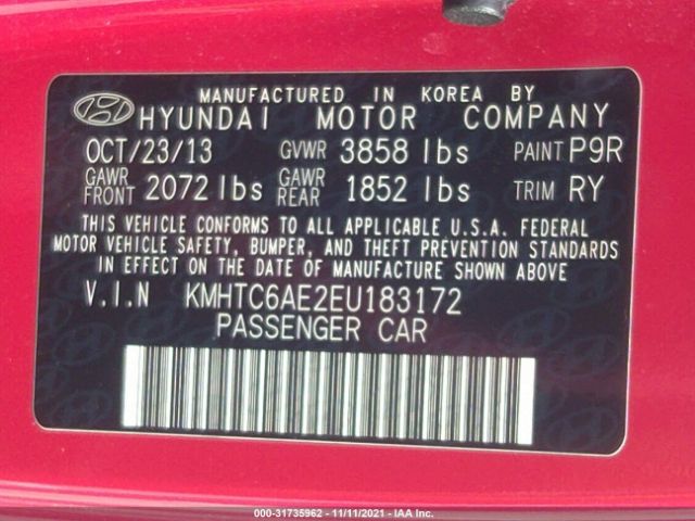 Photo 8 VIN: KMHTC6AE2EU183172 - HYUNDAI VELOSTER 