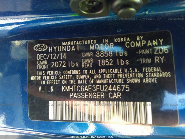 Photo 8 VIN: KMHTC6AE3FU244675 - HYUNDAI VELOSTER 