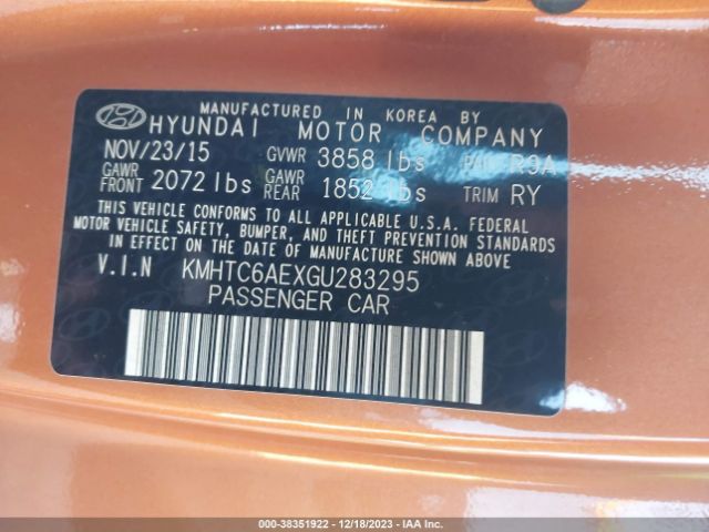 Photo 8 VIN: KMHTC6AEXGU283295 - HYUNDAI VELOSTER 