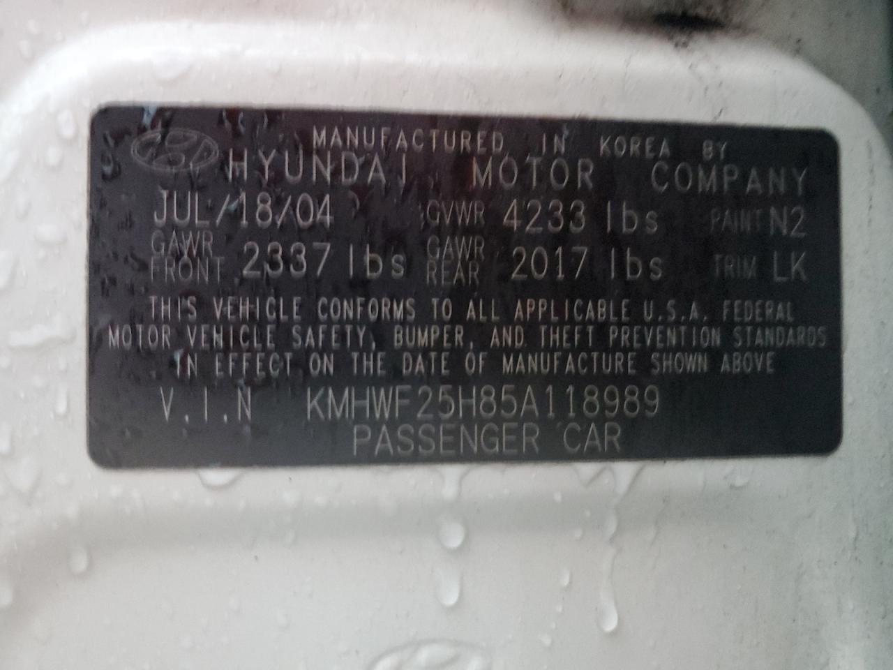 Photo 11 VIN: KMHWF25H85A118989 - HYUNDAI SONATA 