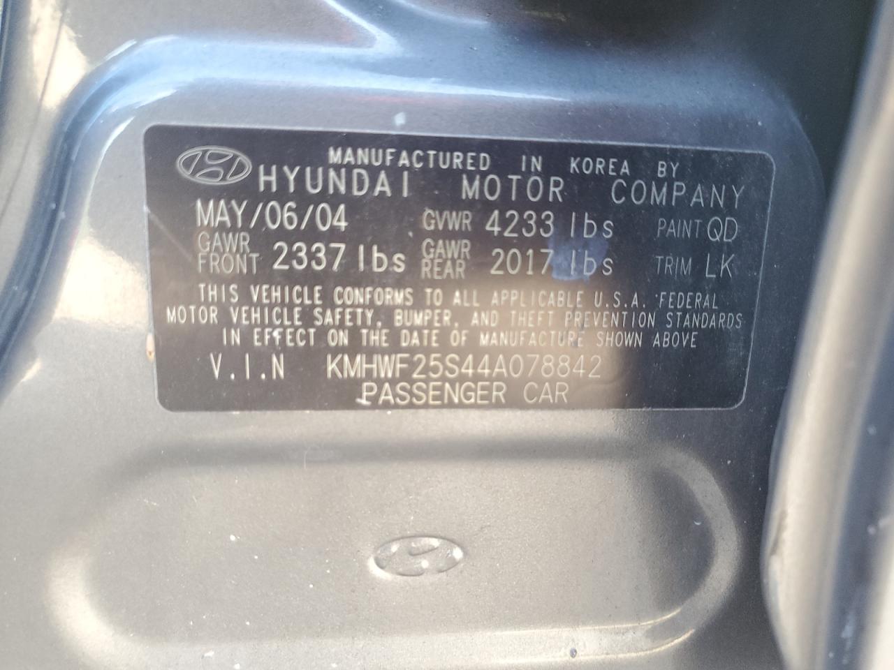 Photo 11 VIN: KMHWF25S44A078842 - HYUNDAI SONATA 