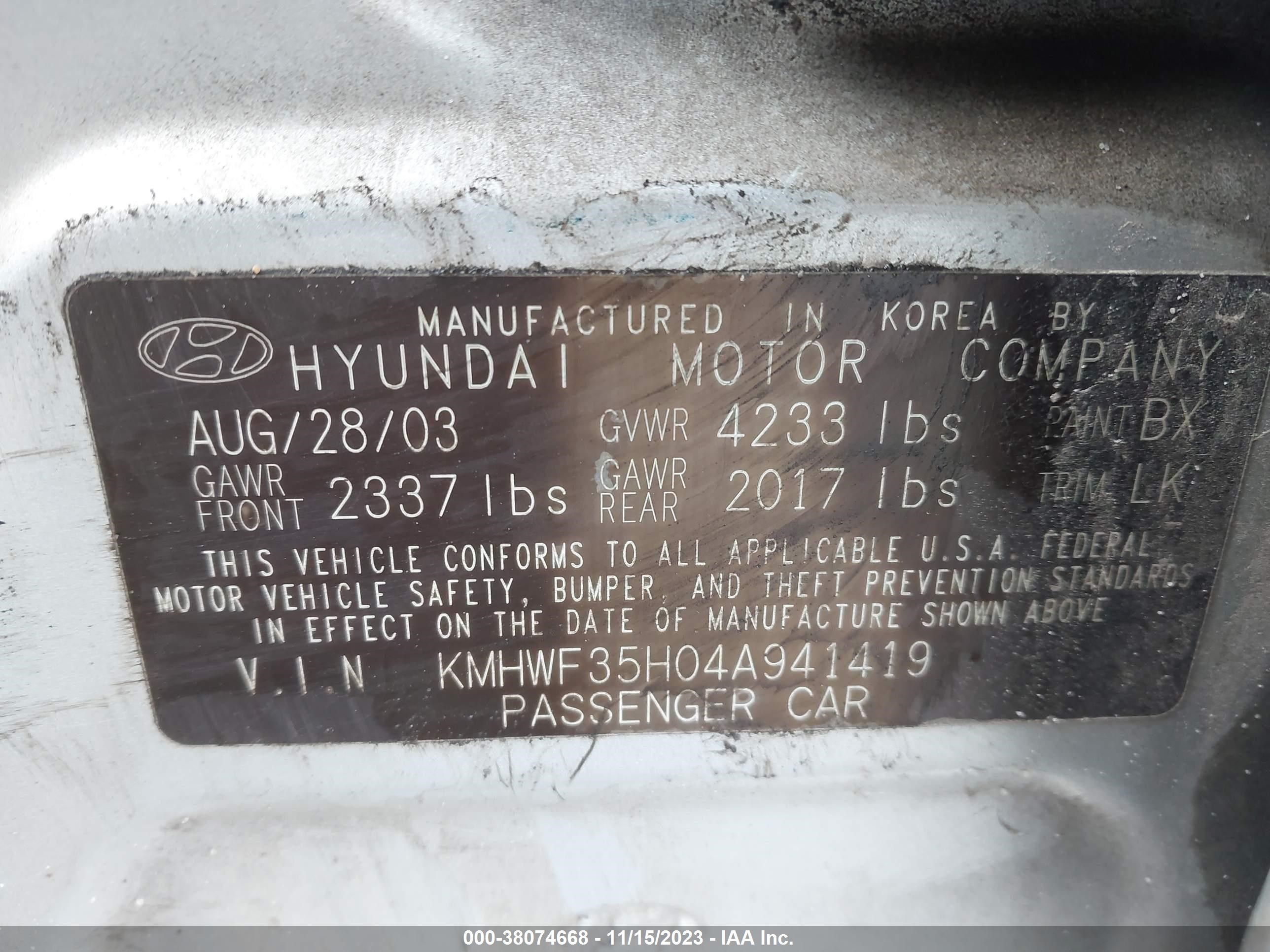 Photo 8 VIN: KMHWF35H04A941419 - HYUNDAI SONATA 