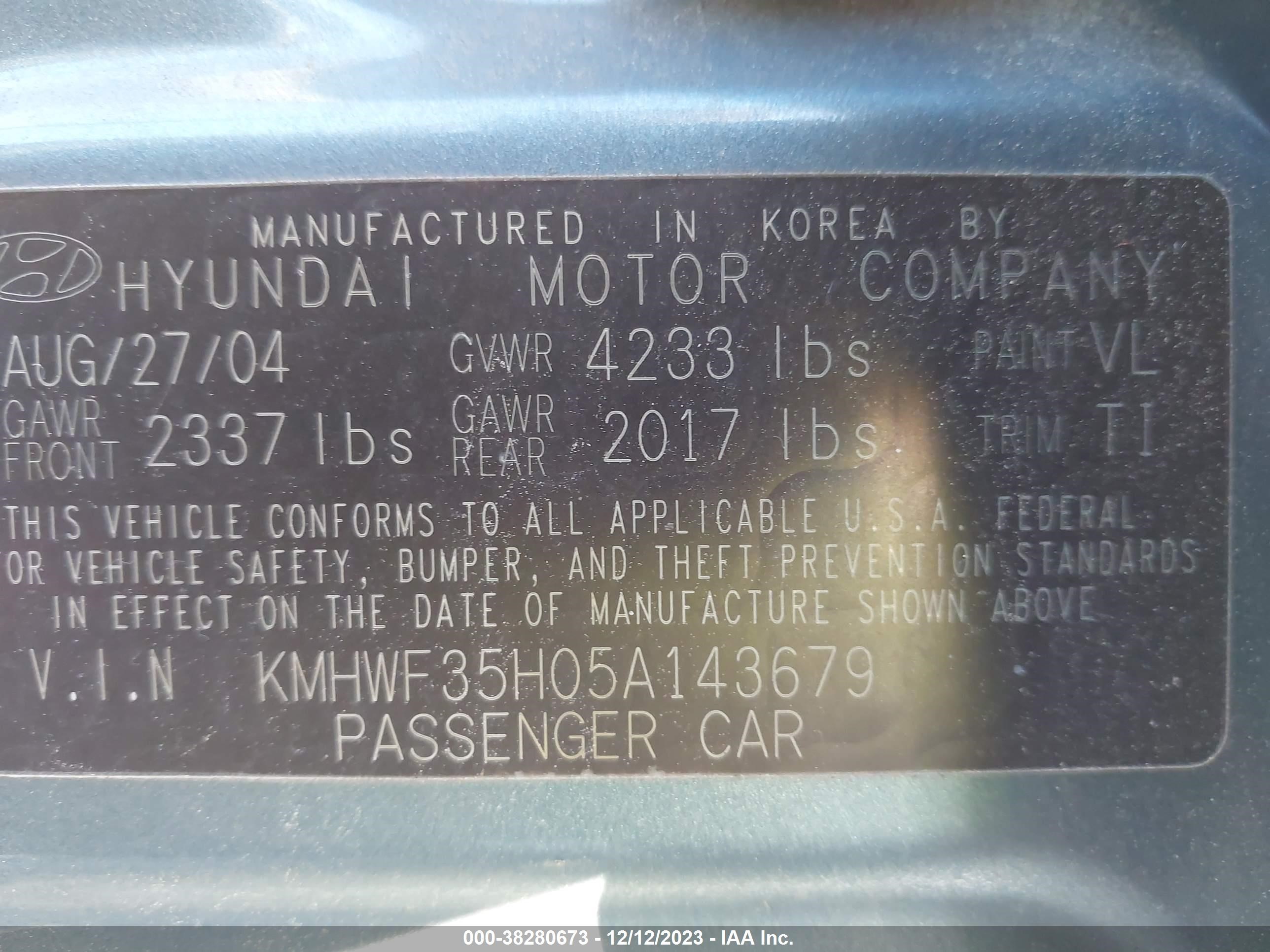 Photo 8 VIN: KMHWF35H05A143679 - HYUNDAI SONATA 